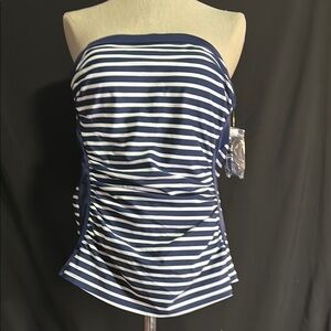 Lands End Navy and White Striped Bathing Suit Top